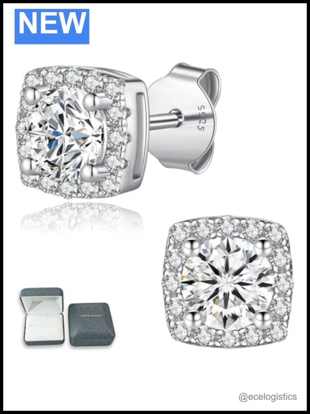 Moissanite Stud Earrings for Women 925 Sterling Silver 14K White Gold Plated